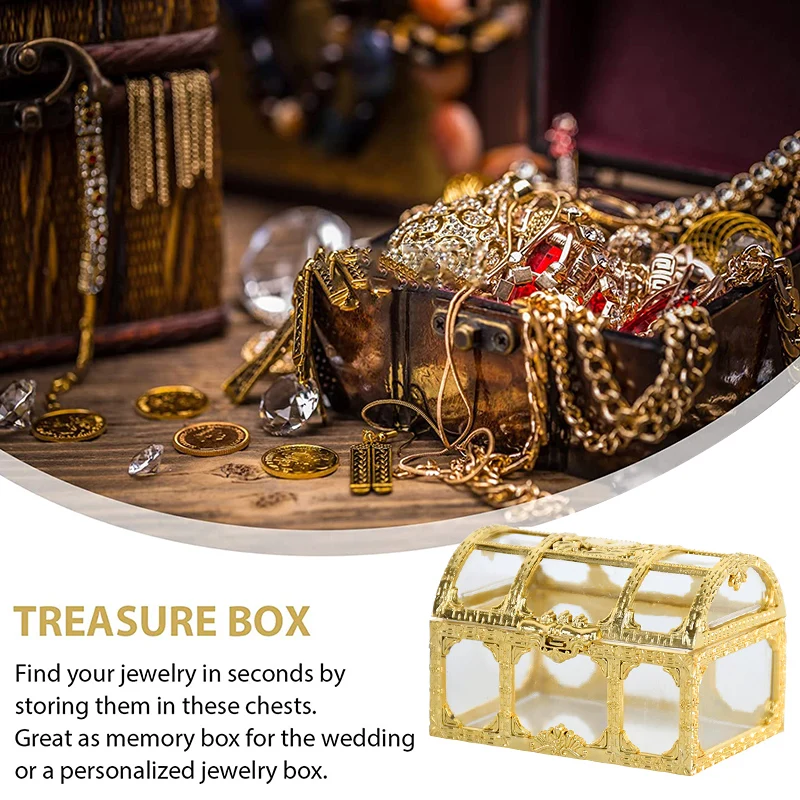 

10pcs Mini Gold/Silver Transparent Jewelry Boxes Pirate Treasure Storage Box Organizer Earrings Ring Portable DIY Showcase