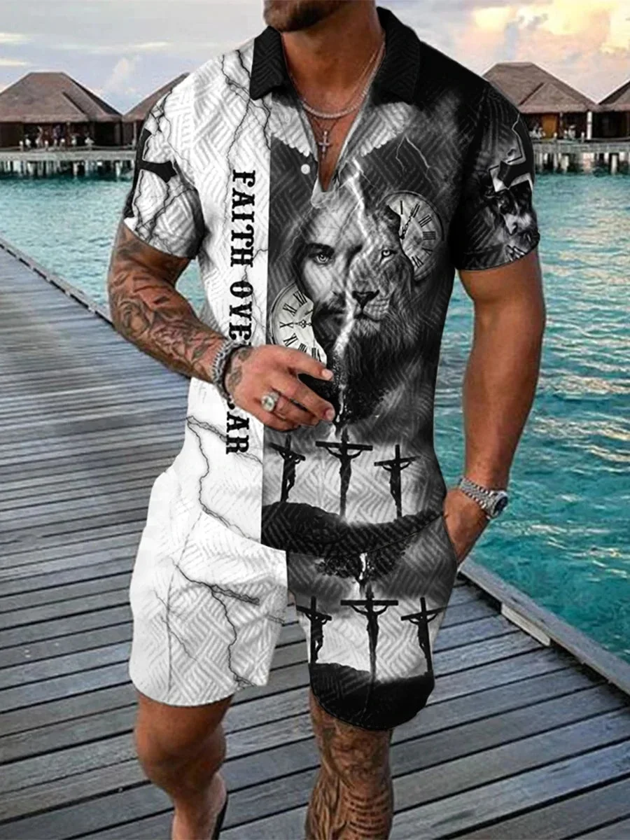 

2022 Men's New 3D Digital Printing POLO Zipper Lapel Shirt Short Sleeve Suit Harajuku Retro Oversized
