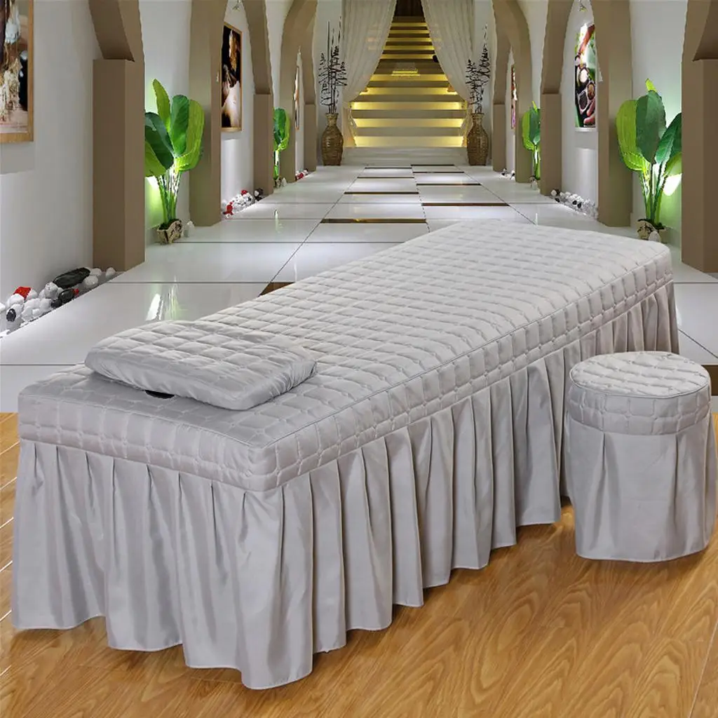 

2x Massage Cosmetic Table Valance Sheet Cover with Hole +Gray