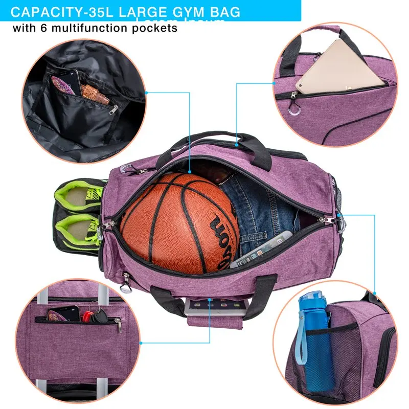 Sports Gym Bag with Shoes Compartment for Men Women Purple