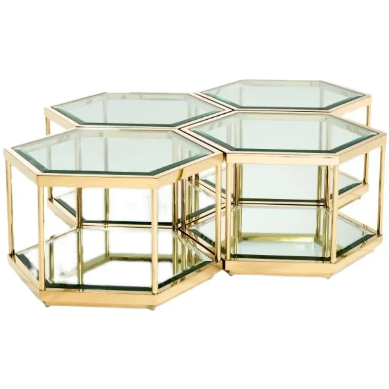 

Роскошный чайный столик из закаленного стекла светильник, домашний высококачественный чайный столик из нержавеющей стали с геометрическим рисунком для гостиной