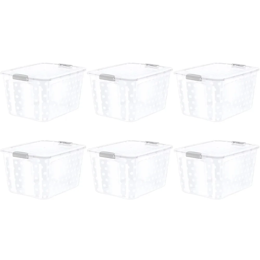 

Bella Storage 82 Quart Clear Polka Dot Plastic Latching Lid Tote Set of 6
