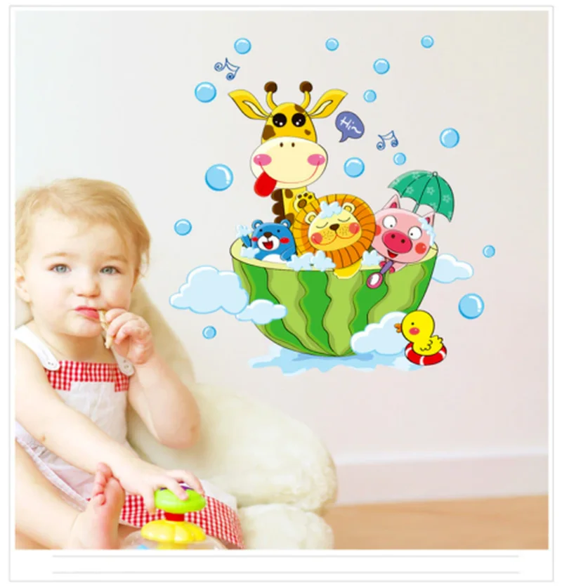 

Наклейка на стену для ванной с изображением мультяшных животных