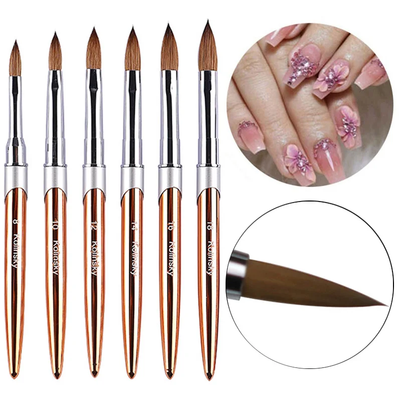 

Pure Mink Hair Nail Brush UV Gel Carving Pen Nail Drawing Nail Builder Acrylic Powder Manicure DIY Tool Metal Crystal Handle New