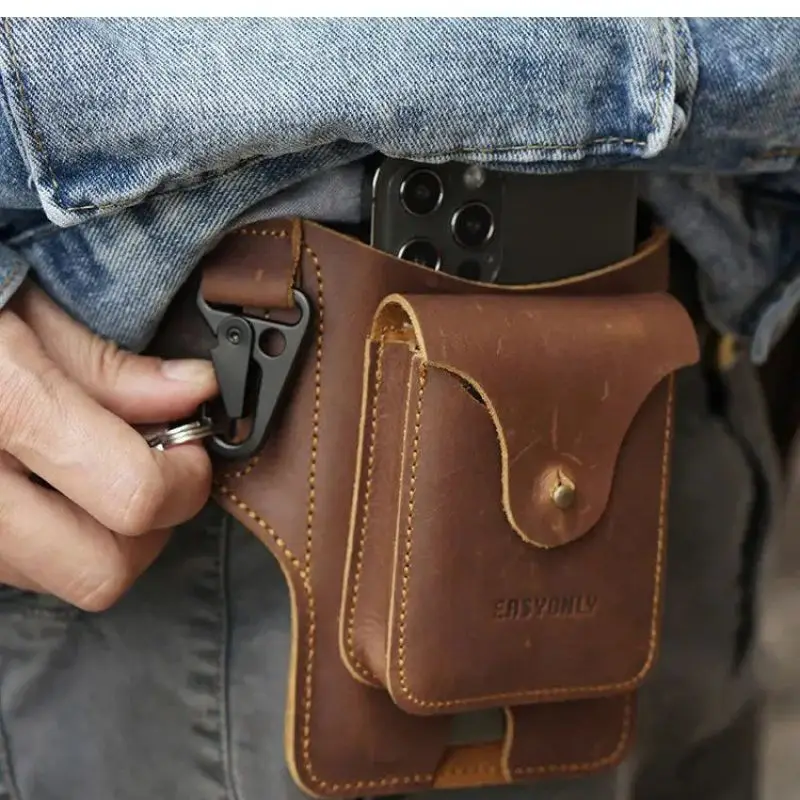 

Lighter Men Waist Box Bum Pouch Cigarette Genuine Belt Bag Cell For Men Packs Leather Phone Case 6-7.5inch Leg Hip Outdoor