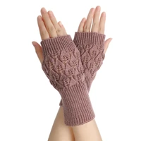 autumn winter warm knitted gloves leaf design wool exposed finger gloves women girl winter fashion protable wrist mitten