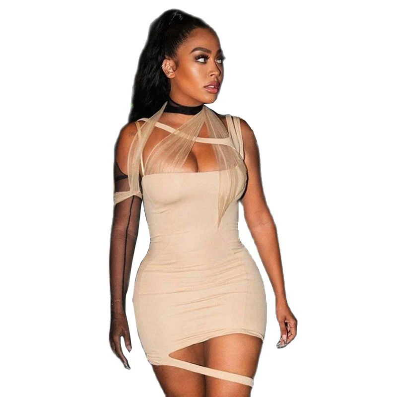 

Summer Women's Dress 2022 Fashion Design Irregular Gauze Stitching hollow backless sexy sleeveless hip dresses Elegant Vestidos