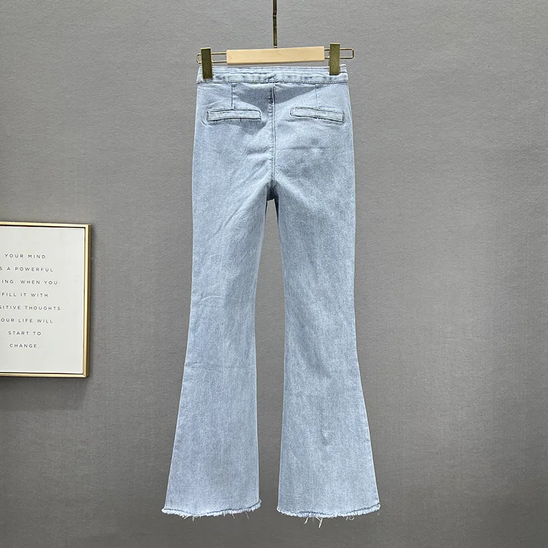 Women's Fashion Jeans 2022 New Summer Elastic High Waist Slim Skinny Denim Trousers Streetwear Diamond Tassel Jean Flare Pants