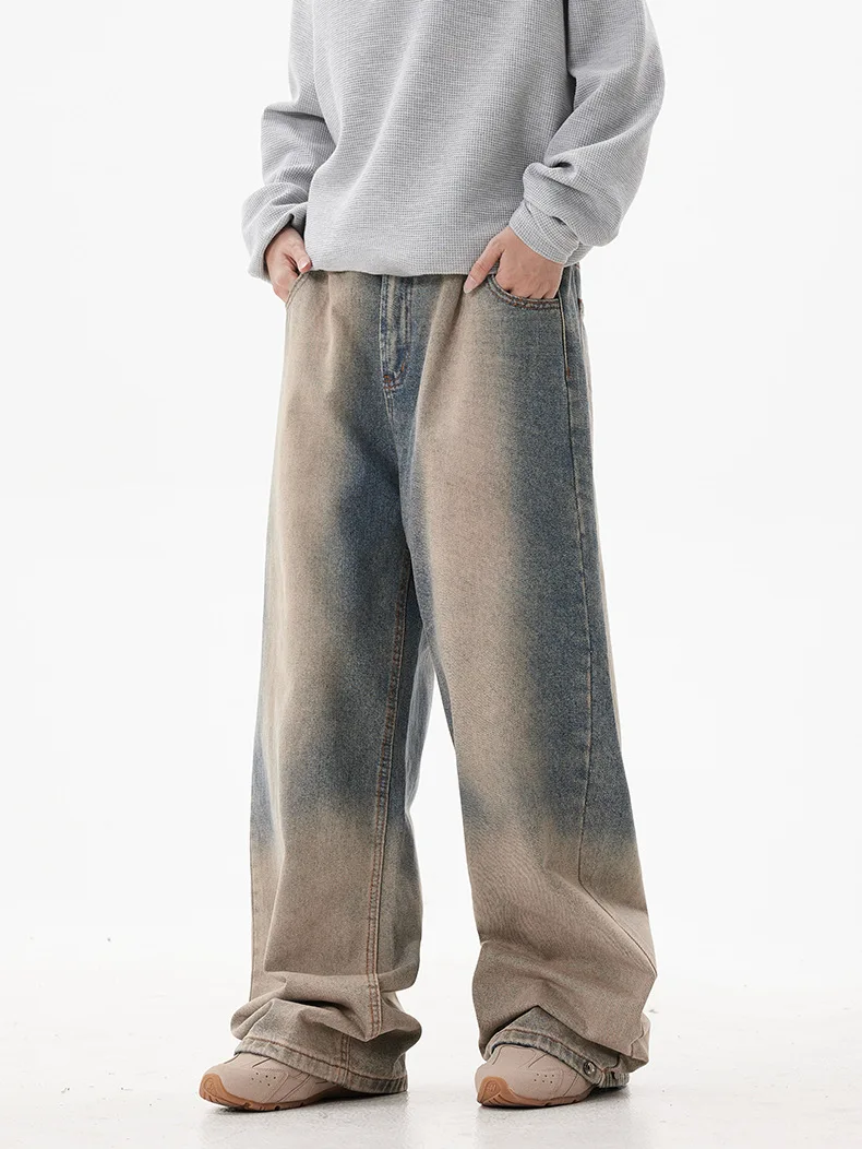 Джинсы мужские/женские градиентные прямые широкие брюки с карманами в