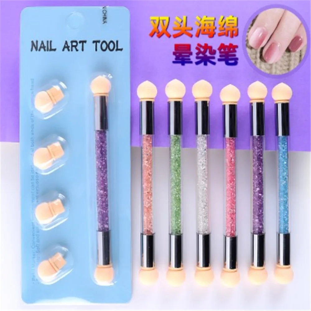 

Nail Art Brushes Double-ended Gradient Shading Pen Dotting Brush Sponge Head Rhinestone Handle Nail Brush Nailshop Painting Tool