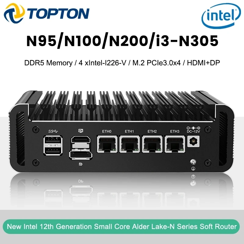 

12th Gen 4xi226-V 2.5G Intel Firewall Mini PC Alder Lake i3 N305 8 Core N200 N100 DDR5 4800MHz Fanless Soft Router Proxmox Host