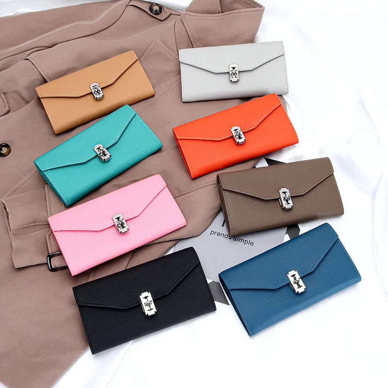Cow Leather Wallet Bifold Coin Purse for Ladies Brand Design Women Long Clutch Wallets Phone Bags Card Holder Envelope Purses