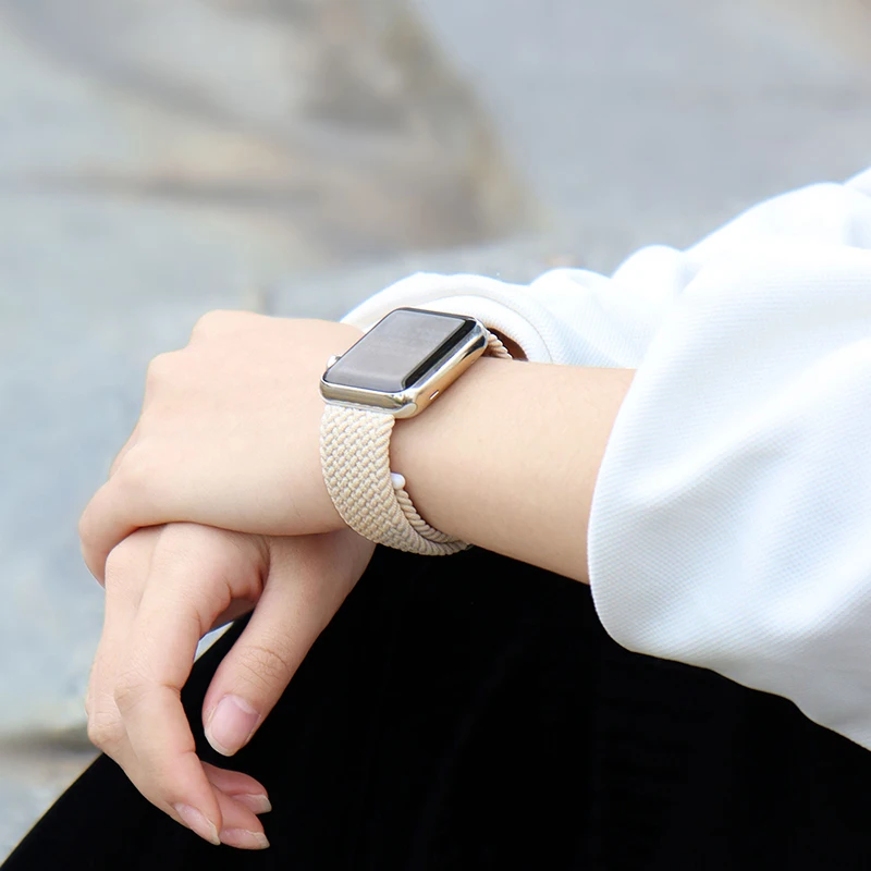 Braided solo loop For Apple Watch band 44mm 45mm 41mm 40/42/38mm Adjustable Nylon Elastic belt Bracelet iWatch serie  76 34 5 SE