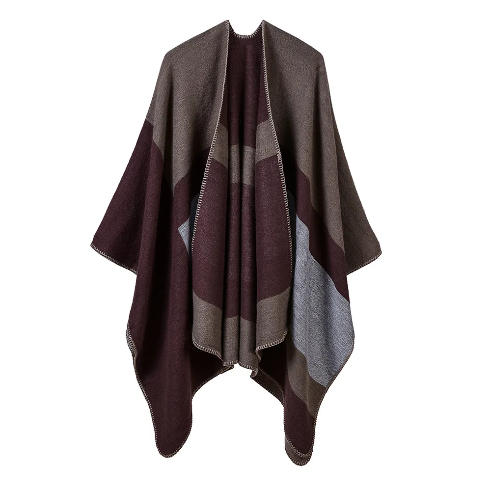 European  American Street Women Jacquard Silver Shawl Autumn Winter Scarf  Lengthened Thickened Cloak Ponchos Capes P5