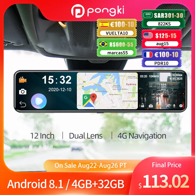 

Pongki D91 Dash Camera Android 8.1 4GB 32GB New Version 4G Car DVR with GPS WiFi 1080P FHD Mirror Dashcam Recorder Car Review