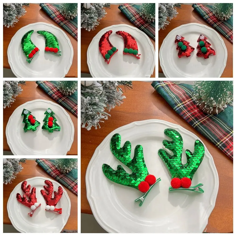 Рождественский Декор Рождественская шпилька для волос пайетки олень рог детский