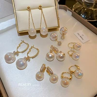 korean classic simulation pearl ball drop dangle earrings for women zirconia bowknot earring long tassel ear stud bridal jewelry