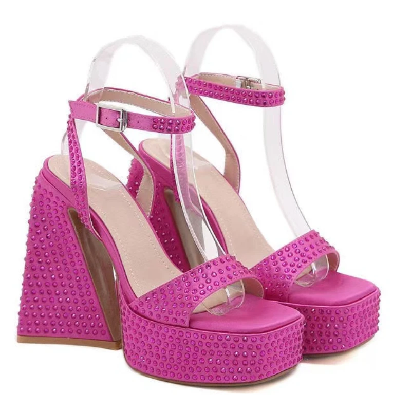 

2023 Spring/Summer New Arrivals: Rhinestone Peep Toe Stiletto High Heels with Fashionable Waterproof Platform High Heels Women