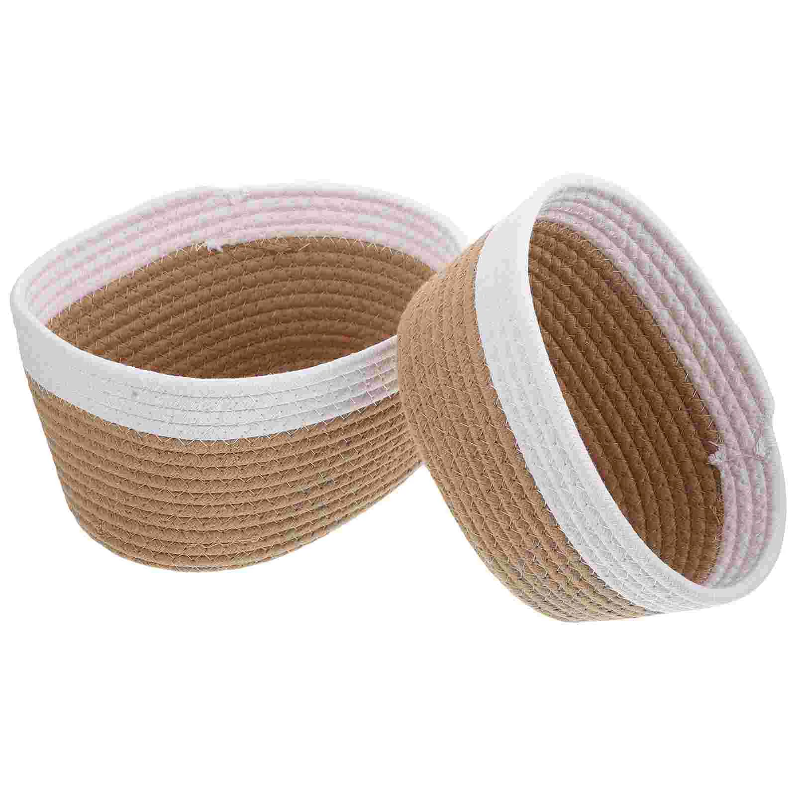 

2 Pcs Blanket Storage Basket Woven Household Snack Holder Bedroom Sundries Grocery Cotton Rope Weaving Baskets Makeup