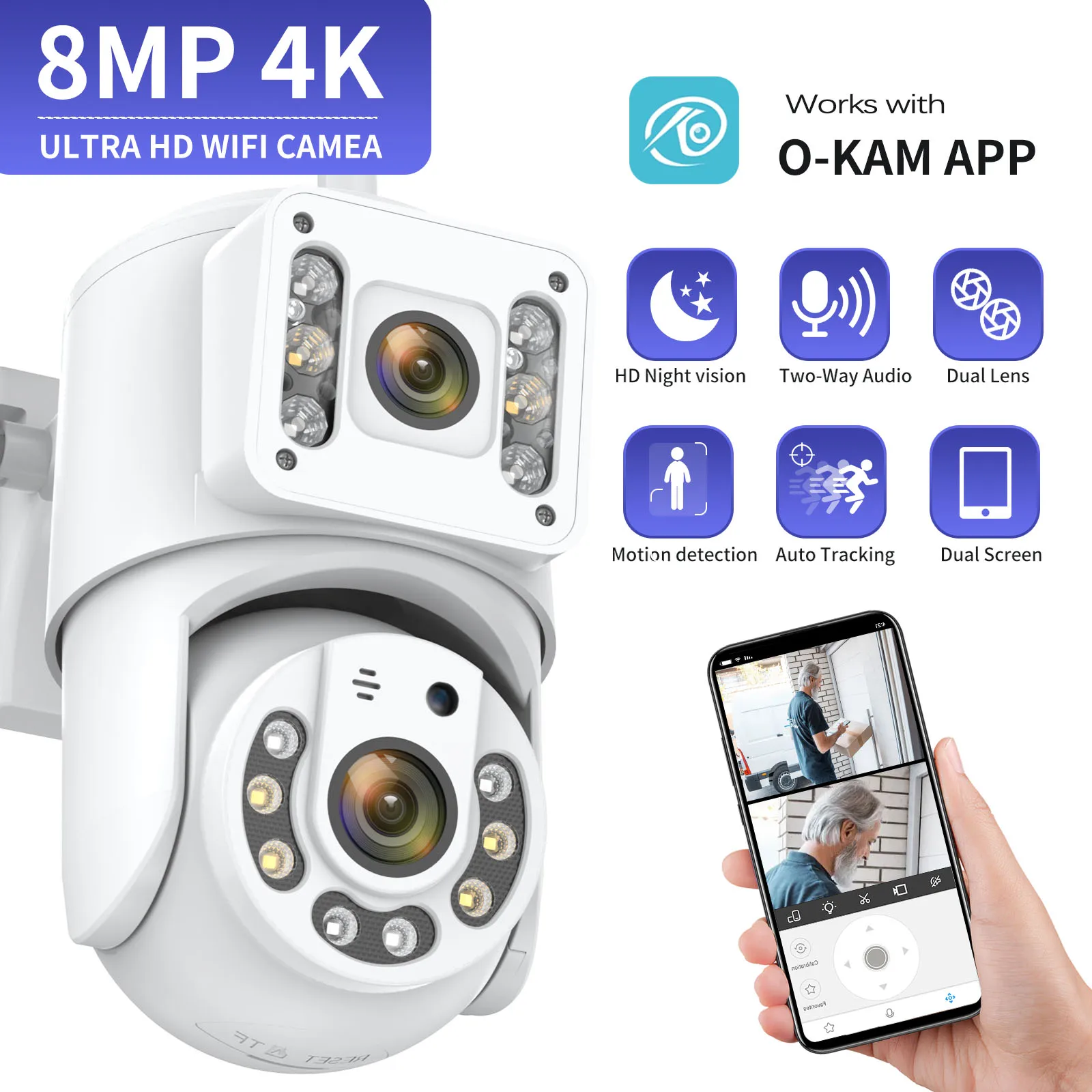 8MP 4K WiFi камеры наблюдения Двойной