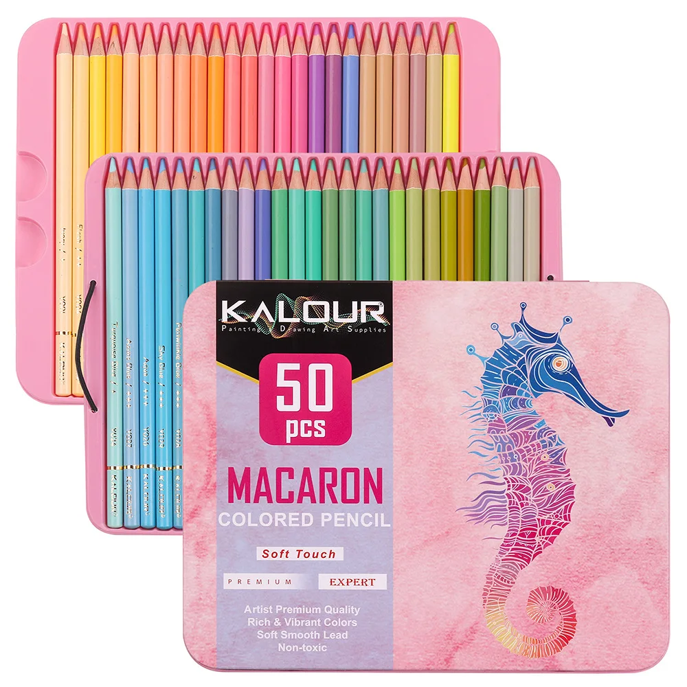 

Kalour 50 Pieces Macaron Color Pencil Iron Gift Box Soft Drawing Pencil Set for Christmas Artist Coloring Art Supplies