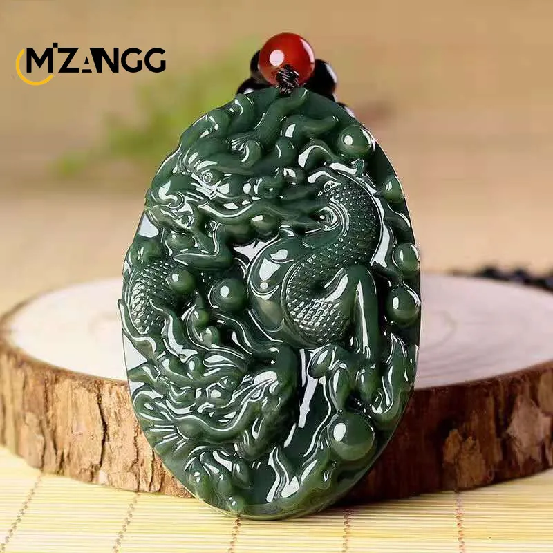 

Ожерелье с подвеской «дракон» для мужчин и женщин, натуральный синий нефритовый двойной дракон с играми, ручная работа, бижутерия