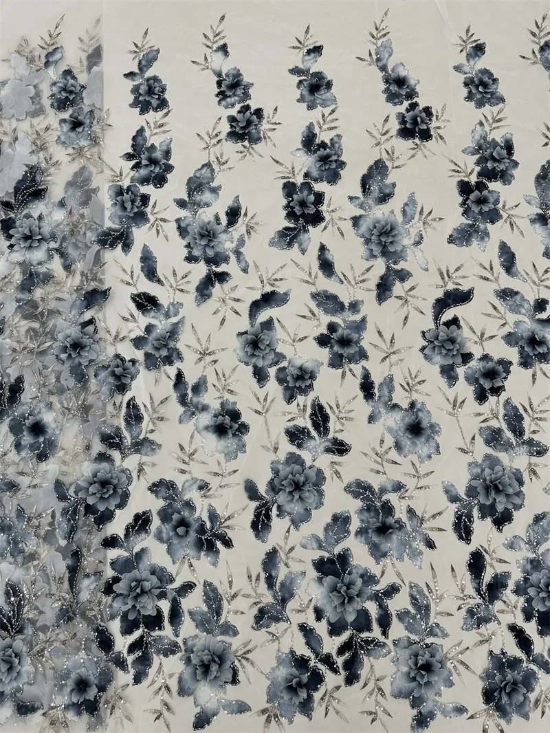 Африканская Тяжелая вышитая бисером Тюлевая ткань французская 3D Цветочная