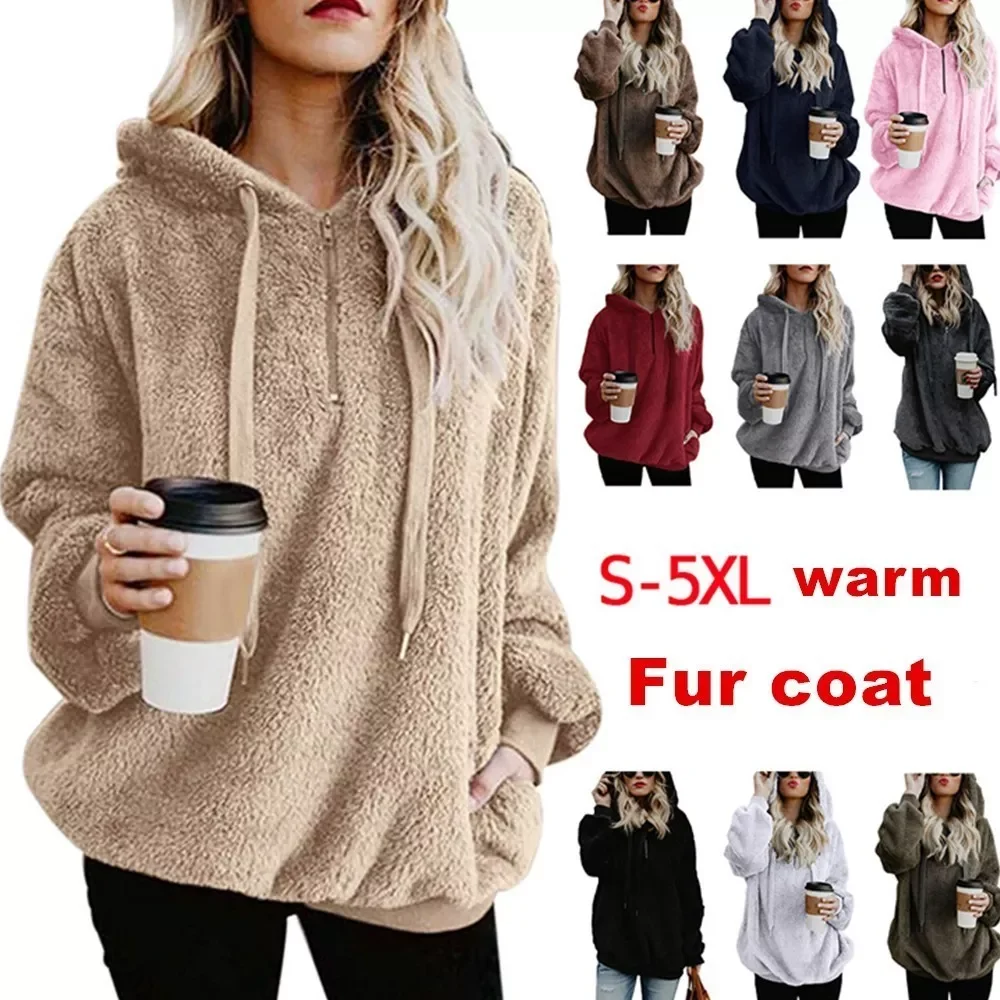 New2022 Women Plus Size 5XL Casual Faux Fur Coat Female 2018 Autumn Winter Elegant Loose Warm Soft Outwear Zipper Outwear Jacket