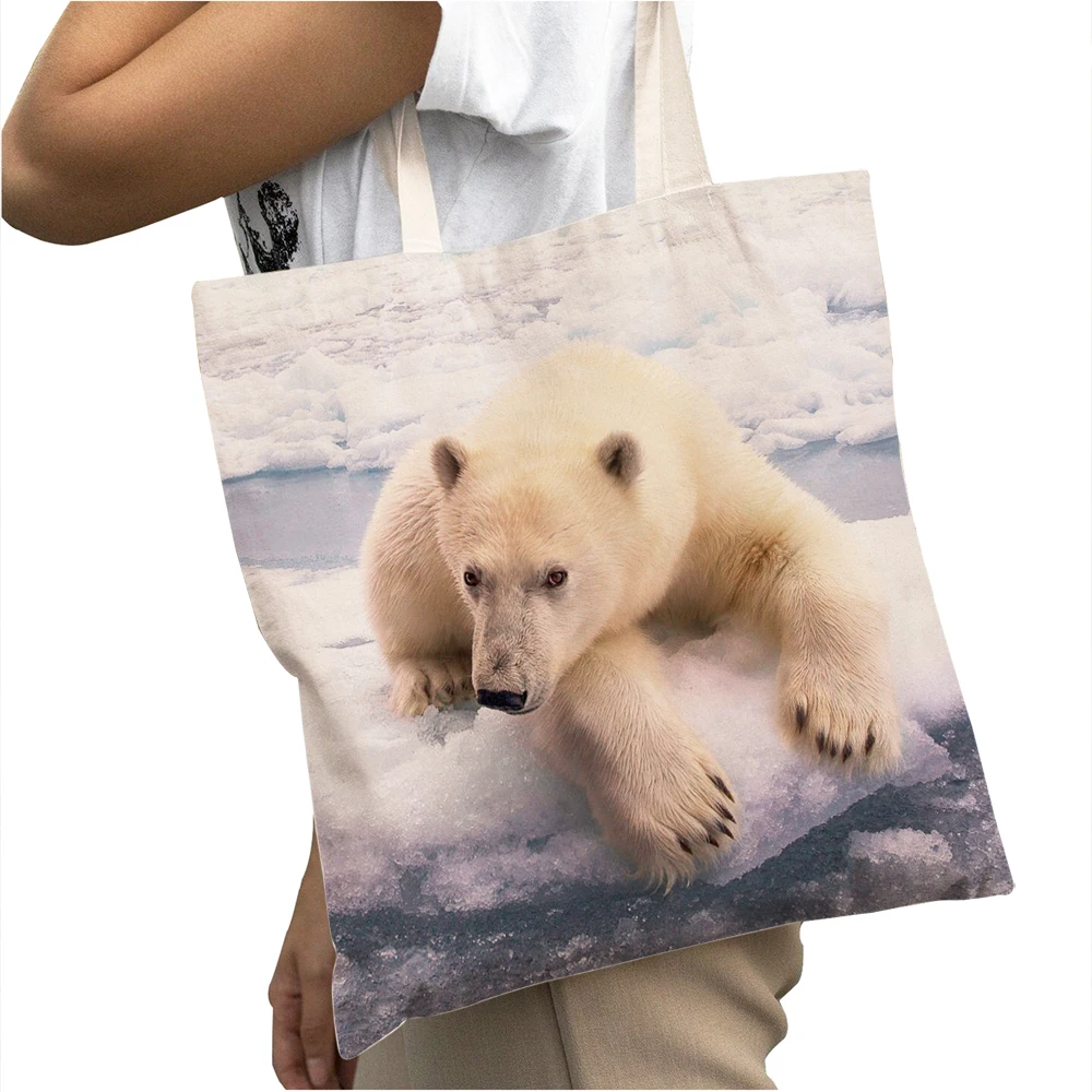 

Модные вместительные сумки для покупок Brave Polar Bear, повседневная женская сумка-тоут с животным рисунком, многоразовая Холщовая Сумка для поку...