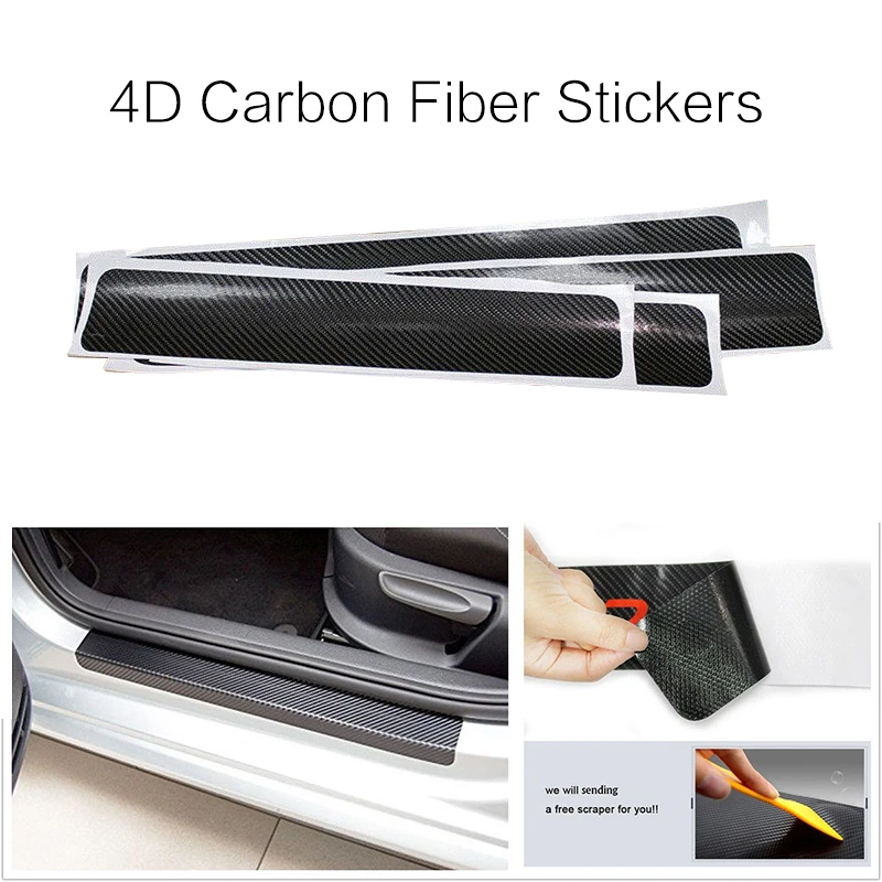 

4d Car Threshold Carbon Fiber Durable Door Sills Decals Universal Anti-kick Sticker Car Carbon Fiber Protector Anti-scratch