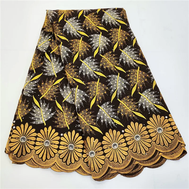 

5 Yard Swiss Voile Lace Fabric Latest Heavy Beaded Embroidery African 100% Cotton Popular Dubai Style For Party Cloth Material K