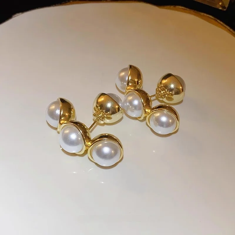 Французские серьги-гвоздики в стиле ретро с жемчугом и геометрическим узором из