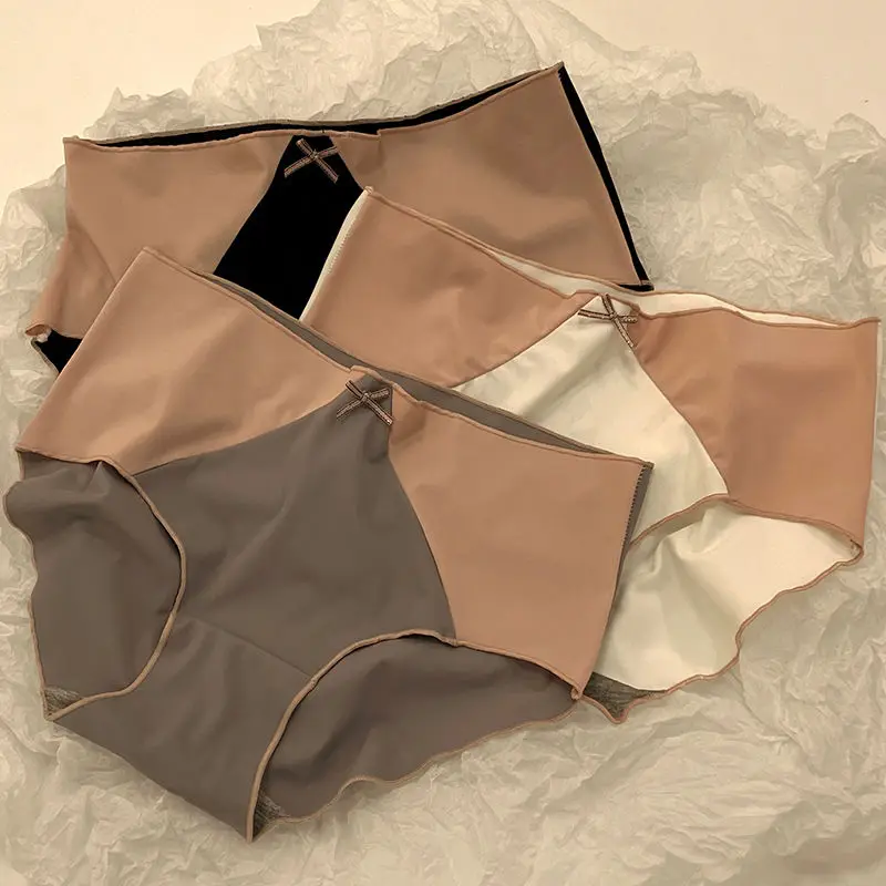 

3Pcs/set Ice Silk Panties Solid Patchwork Women's Underwear Breathable Bow Tie Female Lingerie Japanese Lingerie Woman Clothing