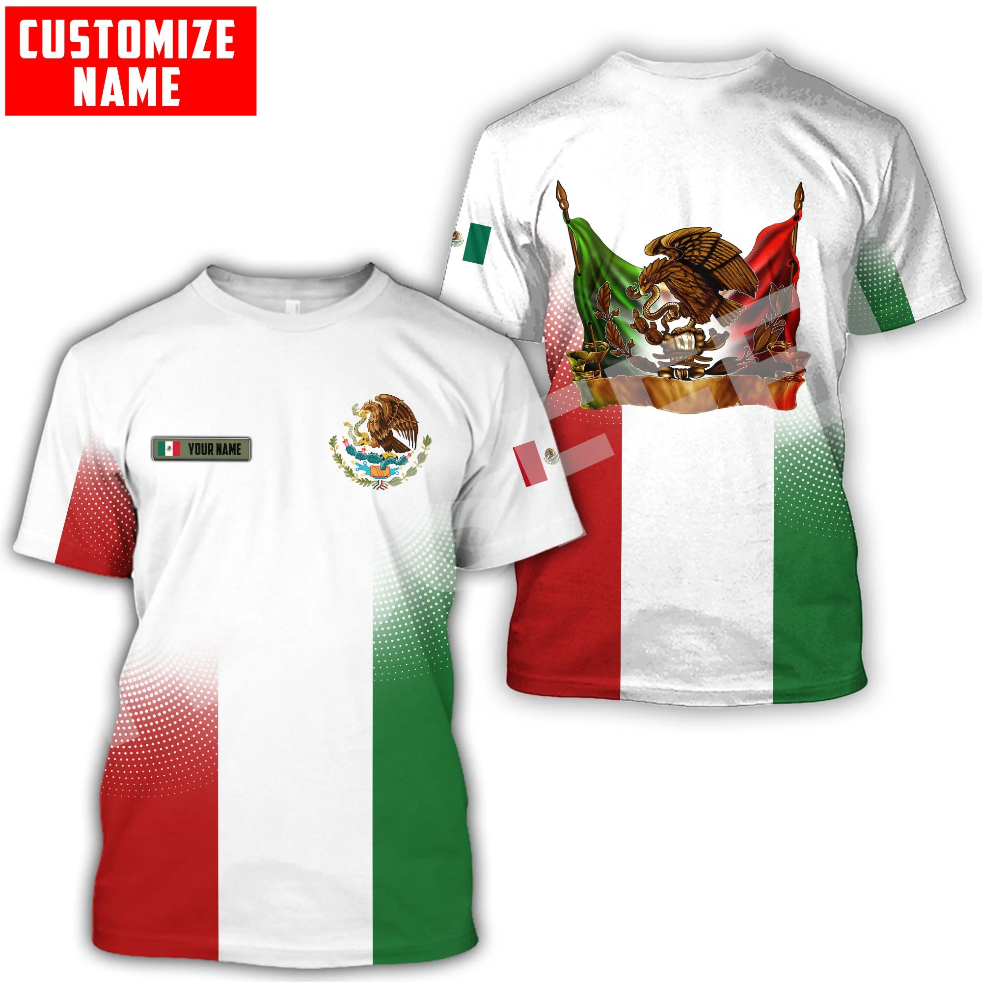 

Mexico Eagle Rooster Skull Country Custom Name Flag Tattoo 3DPrint Summer Harajuku Unisex Short Sleeves Casual Funny T-Shirts A4