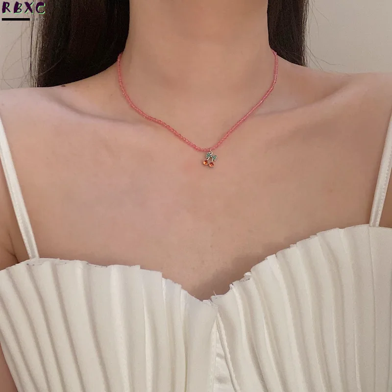 

Han Temperament Sen Series Crystal Beaded Cherry Necklace Small and Cute 2022 New Neck Chain and Collarbone Chain Female
