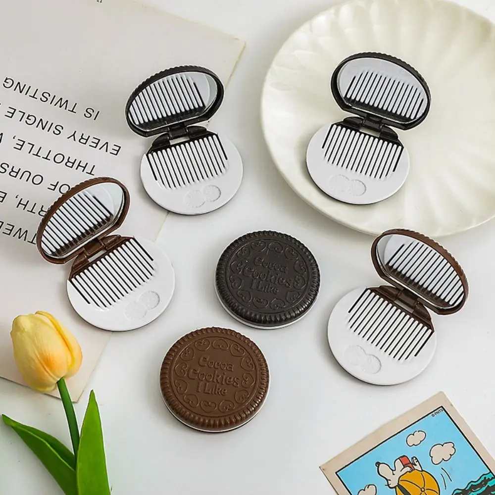 

Mini Chocolate Cookie Mirror Vanity Mirror Cute Makeup Mirror with Comb Hairdressing Hair Styling Tool