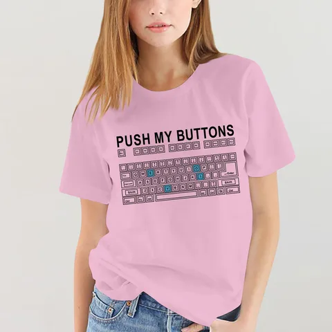 Футболка женская с забавным принтом клавиатуры, базовая приталенная рубашка, топ в студенческом стиле с круглым вырезом и коротким рукавом, на весну и лето
