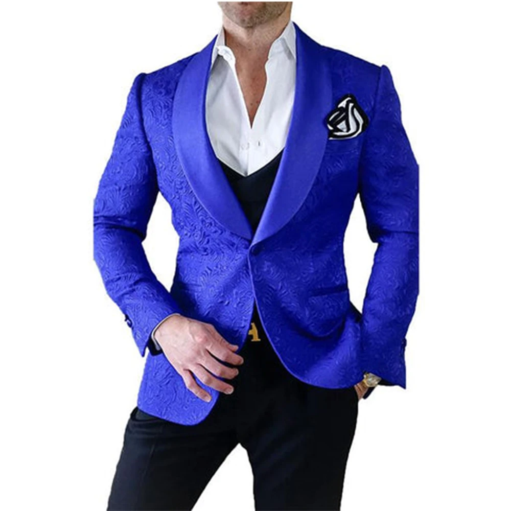

Royal Blue Suit For Men Single Breasted Dark Flower Men's Suit For Wedding Office Business Wear Slim Fit Suit