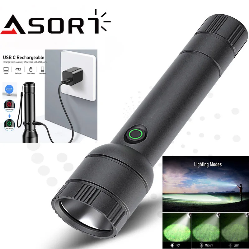 Outdoor LED Rechargeable Flashlight Portable Powerful Bright Flashlights Camping Lamp for Outdoor Hiking Self Defense