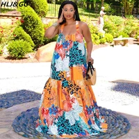 hljgg oversized loose dress for women sexy flowers print sleeveless suspenders floor dresses casual a line big swing party robe