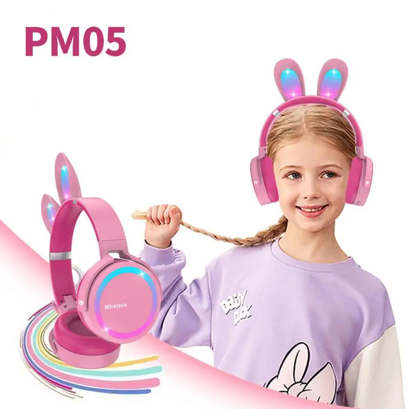 

Cute RGB Wireless Headphones Rabbit Flash Light Rabbit Ear With Mic Headset For Girls Kids Gift Bluetooth-Compatible Headset