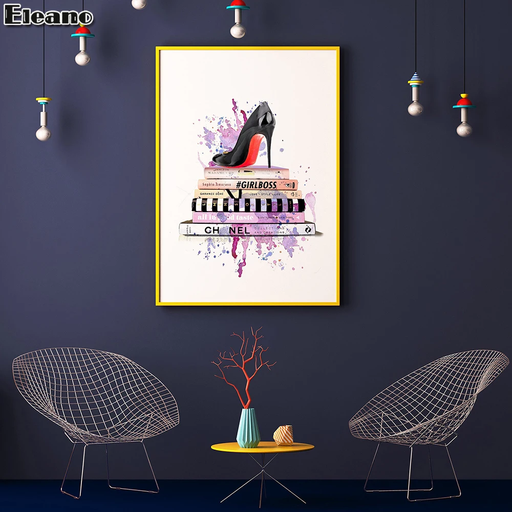 

canvas print black high heels book luxury Poster wall graffiti art picture Nordic Modern art painting Room Decor Canvas Painting