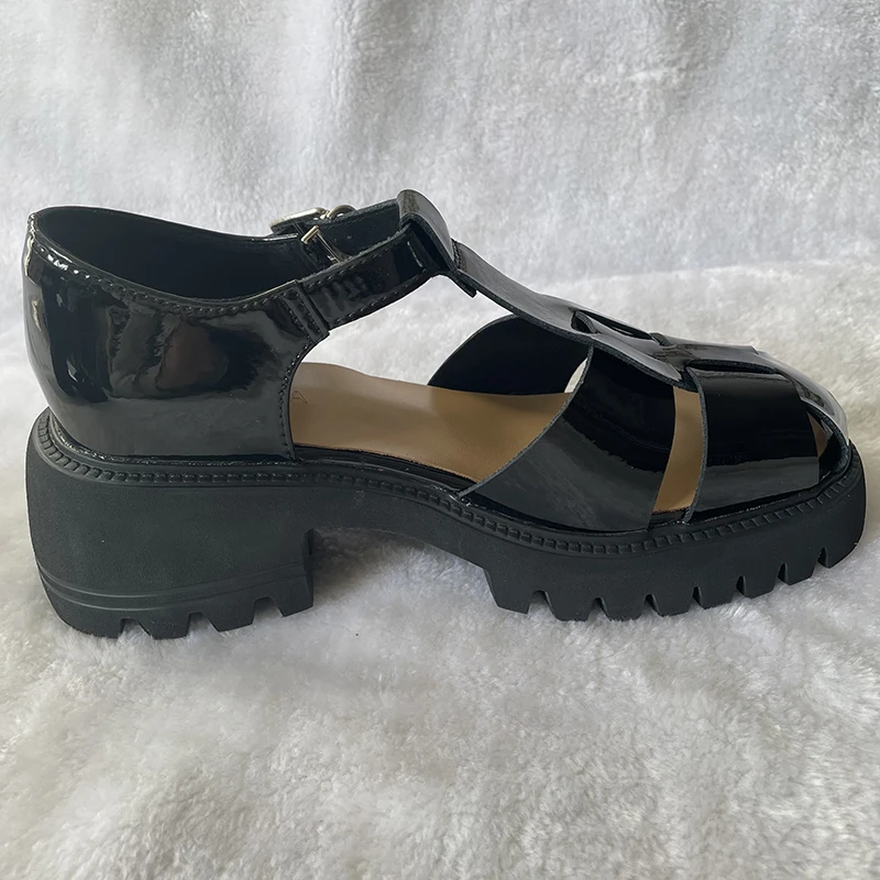 2023 Summer New Roman Sandals Ladies Genuine Leather Fashion Hollow Weave Retro Thick Heel Women Sandals