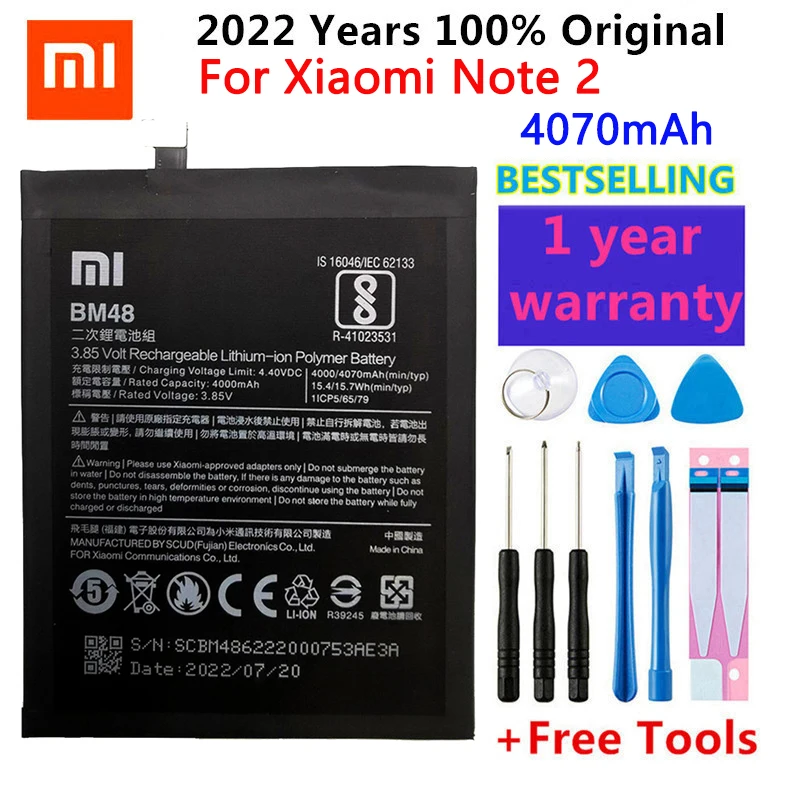 

Оригинальный аккумулятор Xiao Mi BM48 для Xiaomi Note 2 Note2 высококачественный сменный аккумулятор 4070 мАч + Бесплатные инструменты
