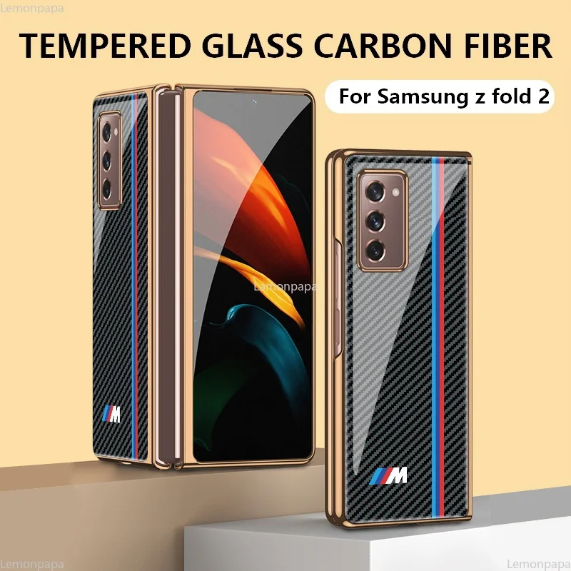 

Винтажный чехол из углеродного волокна для Samsung Galaxy Z Fold 2, чехол из закаленного стекла с золотыми краями, ударопрочный чехол для Samsung Z Fold 2, че...