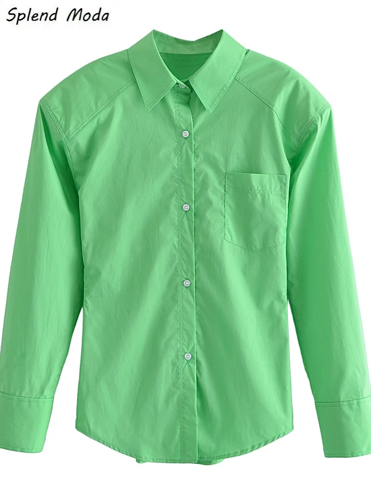 

Splend Moda Urban Casual 2022 Early Spring Lapel Long-Sleeve Simple All-Match Solid Color Single-Breasted Slim Shirt For Women