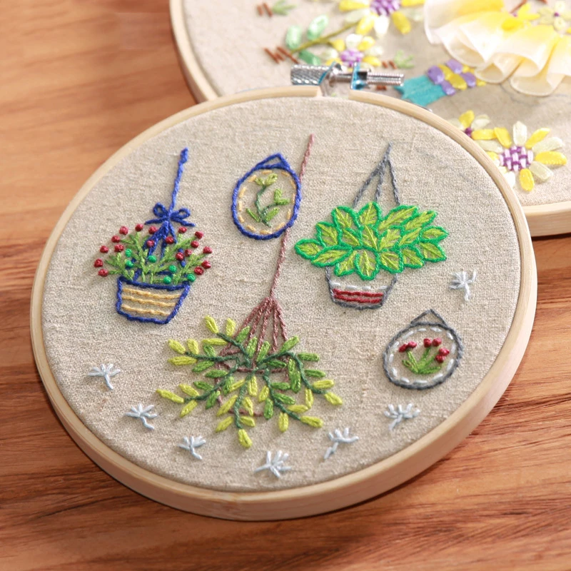 

Flower Grass Design DIY Embroidery Handwork Needlework Beginner Cross Stitch Kit Ribbon Painting Home Decoration Needle Arts