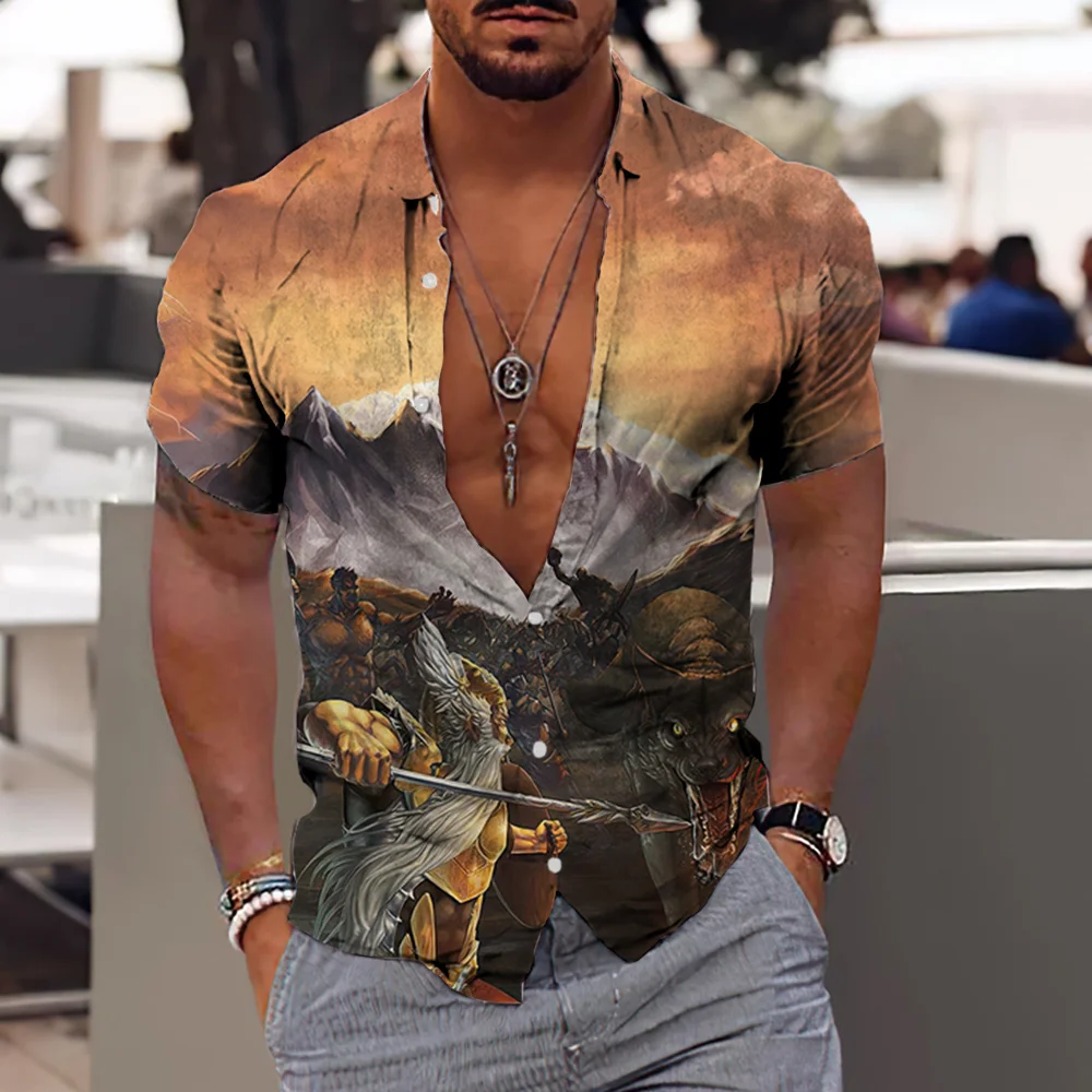 

Summer Men's Brand Shirt Tees Western Mythology Patterns Hawaiian Shirts 3D Vintage Clothes Oversized Harajuku Casual Tops 5xl