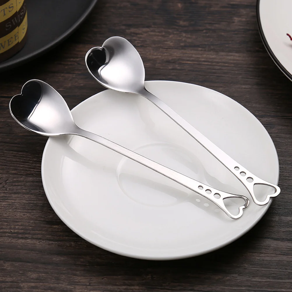 

4 Pcs New Year Gift Coffee Stir Sticks Heart Shaped Coffee Spoons Stainless Steel Set Vintage Heart Teaspoon Ice Cream Spoon