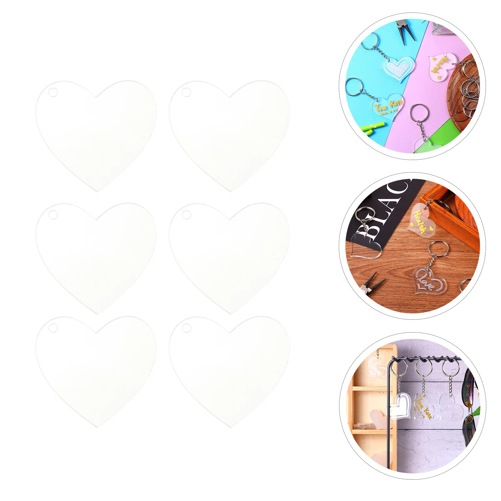 60 Pcs DIY Gift Key Holder Accessories Keychain Blank Pendant Clear Circle Keychains Heart Shaped Pendant